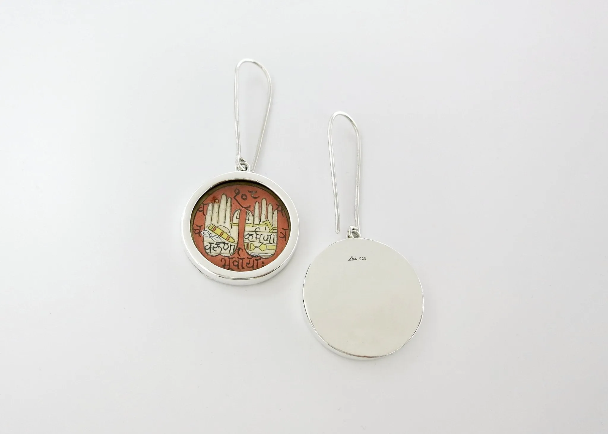 Mystical, asymmetrical, Hands and Feet Tantric art earrings