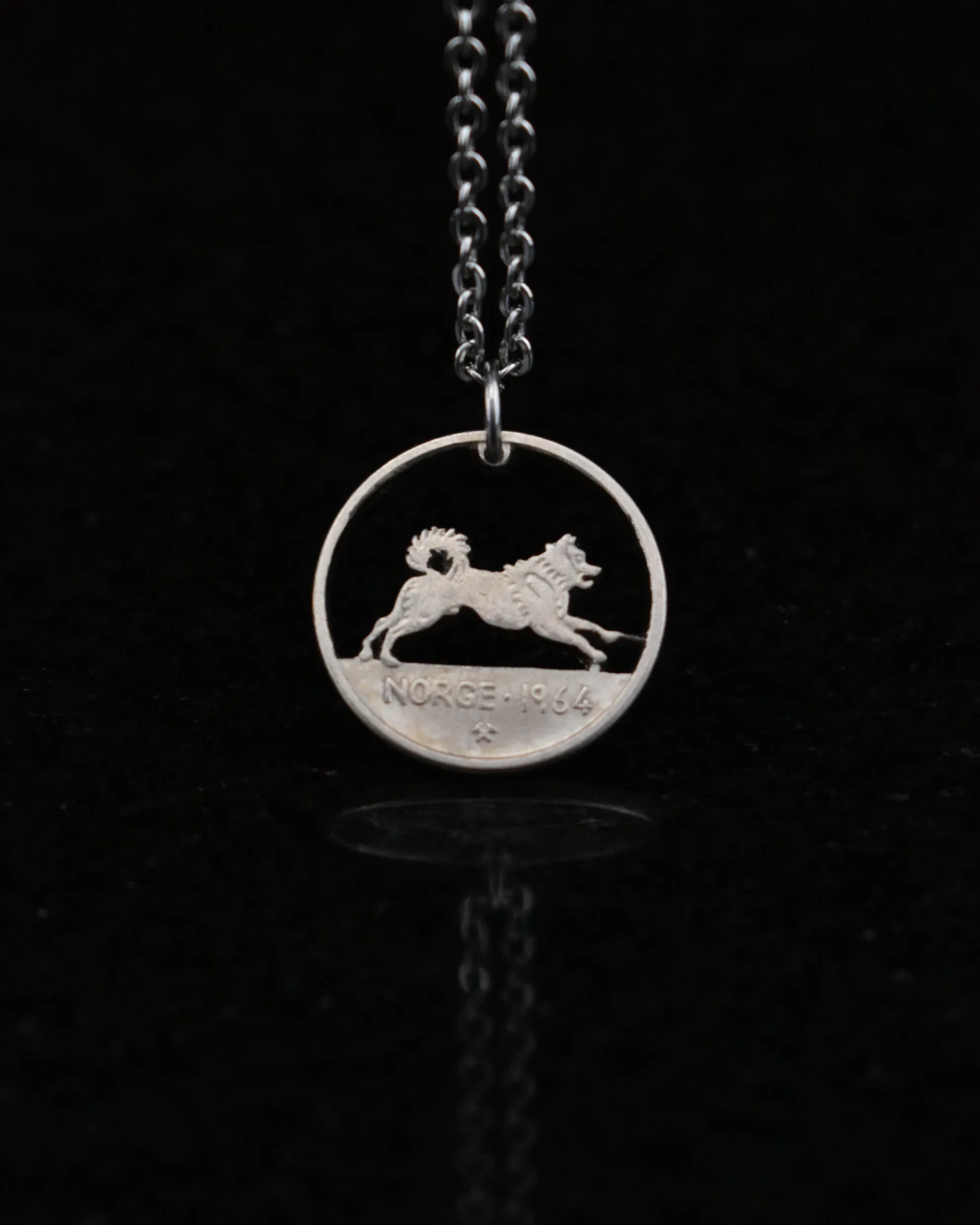 Norway - Cut Coin Pendant with Norwegian Elkhound