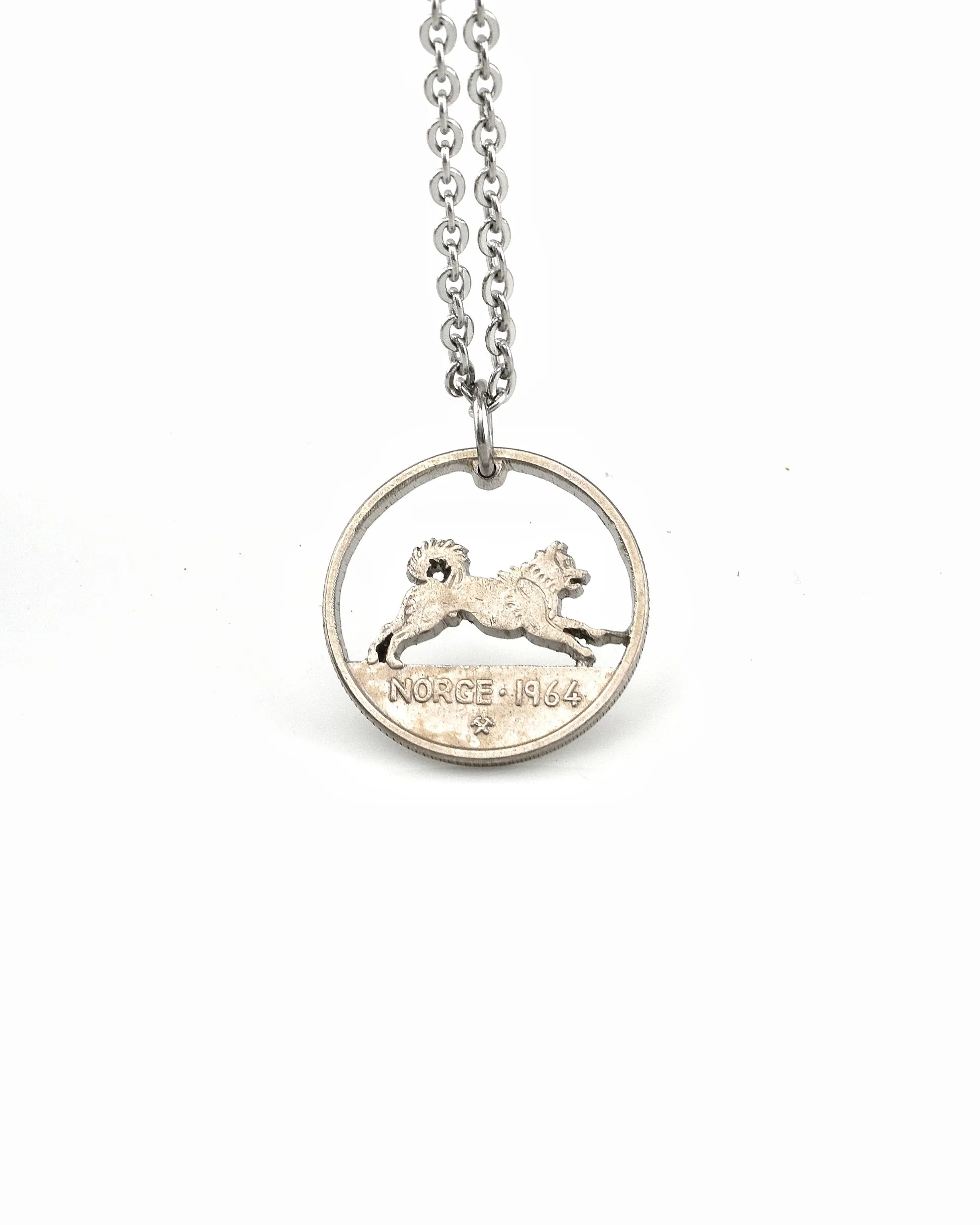 Norway - Cut Coin Pendant with Norwegian Elkhound