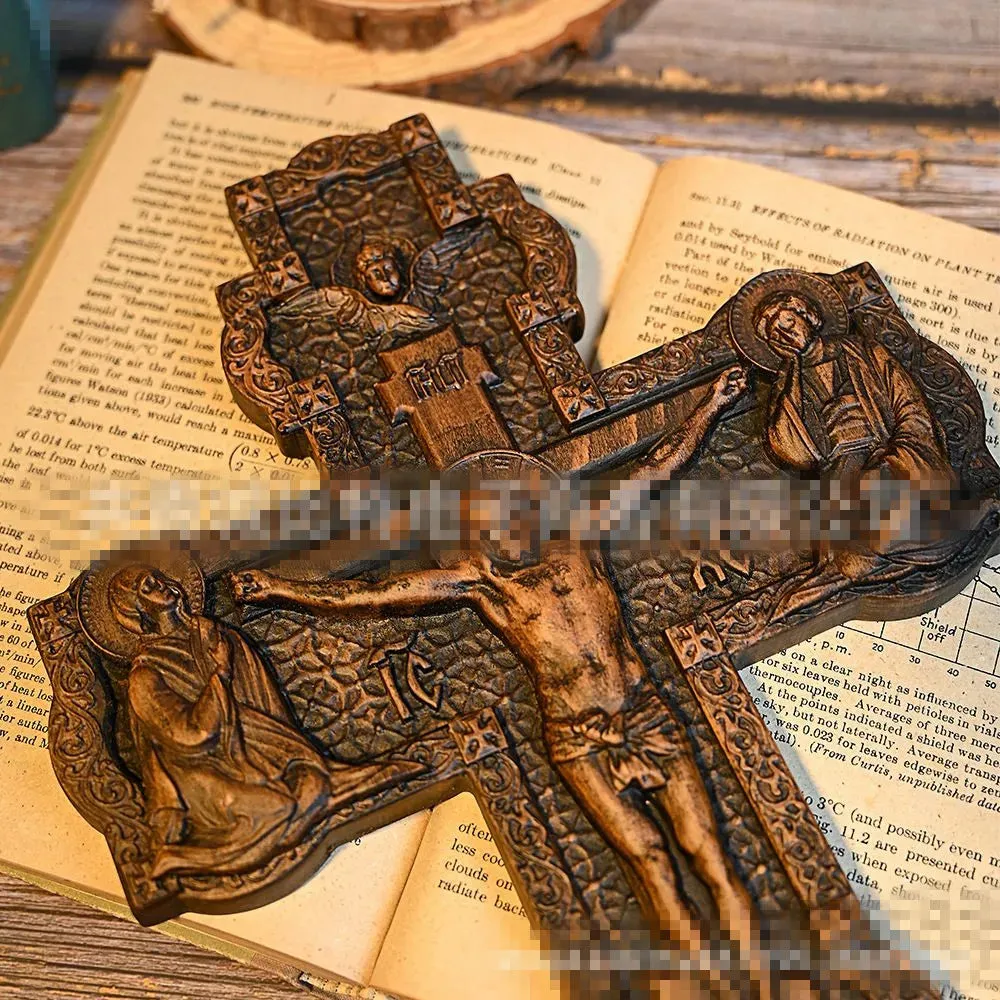 Orthodox Cross Wood Carving Church Decoration Holy Family Suffer Crucifixion Wall Decor Jesus Figures