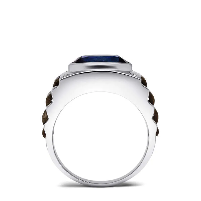 Oval Gemstone Men's Silver Ring with 4 Natural Diamonds