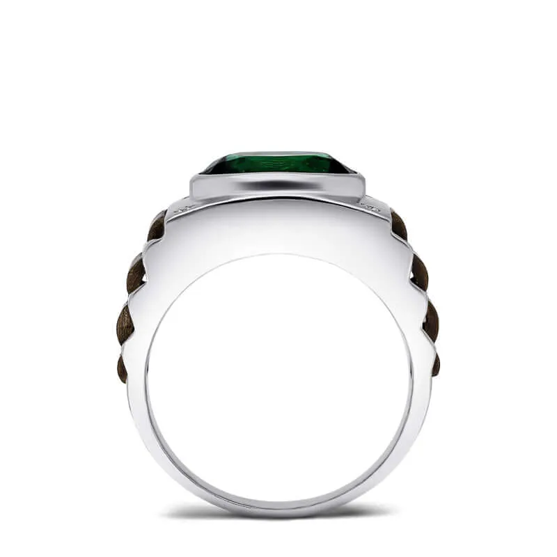 Oval Gemstone Men's Silver Ring with 4 Natural Diamonds