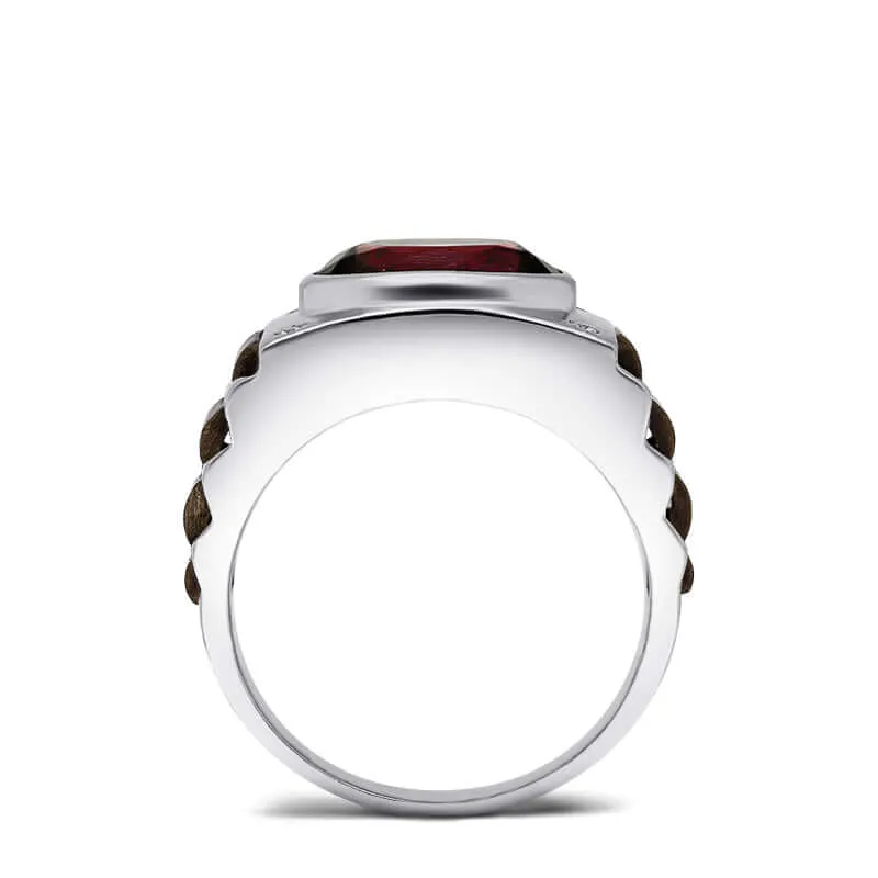 Oval Gemstone Men's Silver Ring with 4 Natural Diamonds