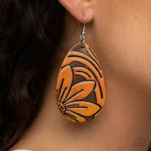 Paparazzi Garden Therapy - Brown Leather Earrings