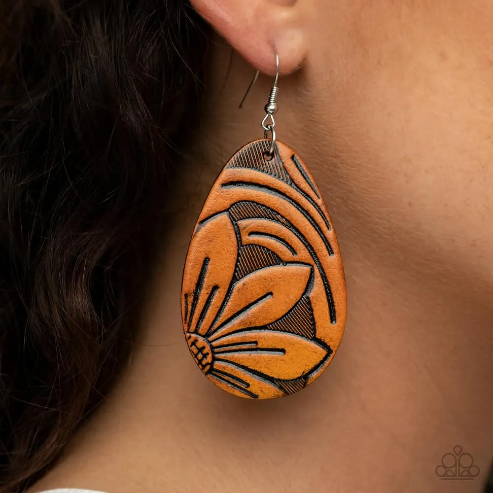 Paparazzi Garden Therapy - Brown Leather Earrings