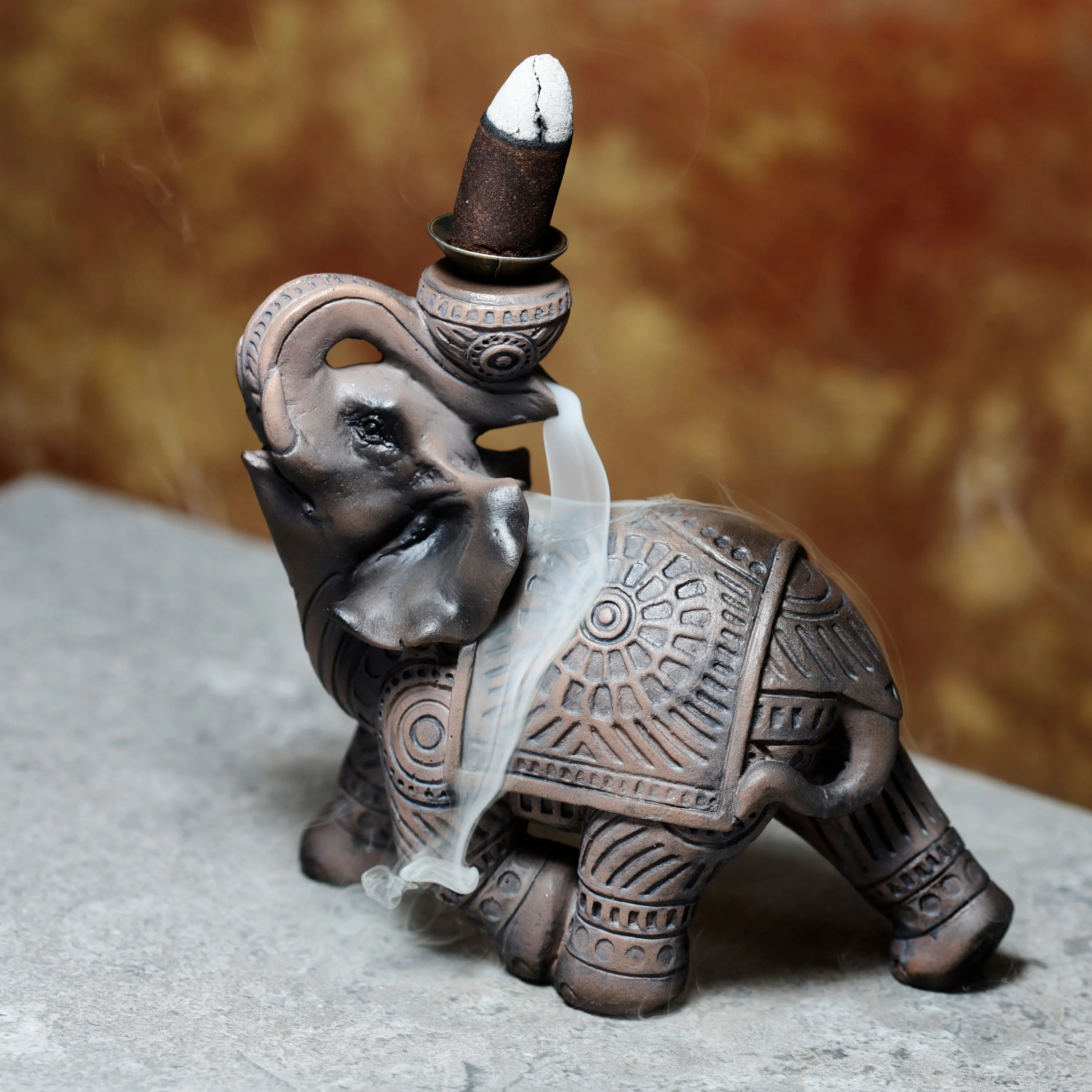Peace of the East Wood Effect Elephant Backflow Incense Burner