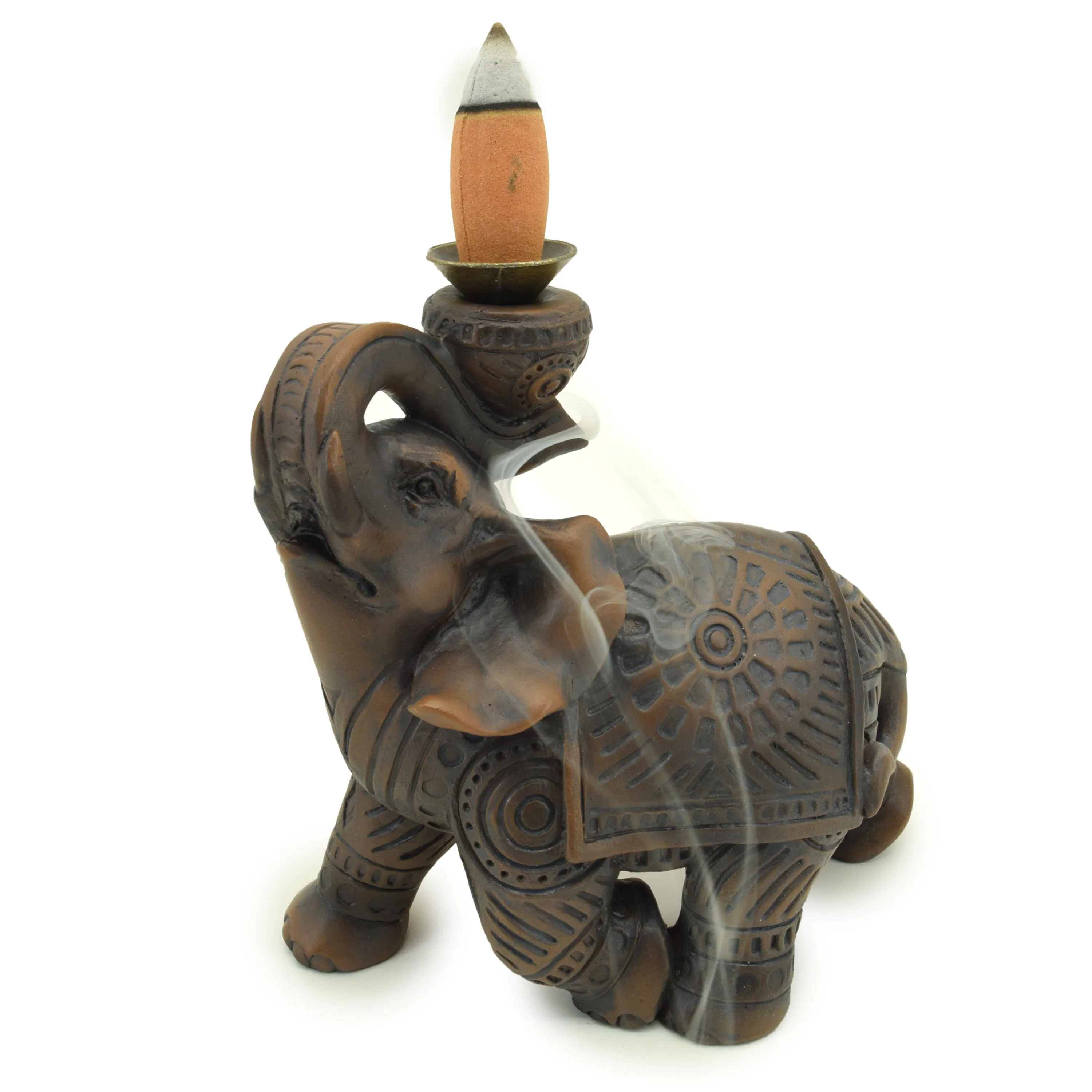 Peace of the East Wood Effect Elephant Backflow Incense Burner