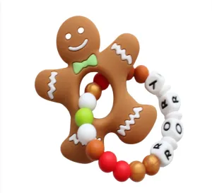 Personalised Silicone Christmas Gingerbread Man  Teething Ring