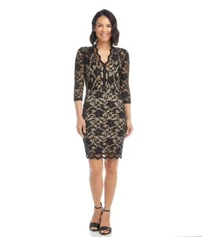 Petite Size V-Neck Scallop Lace Dress