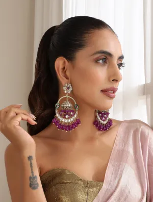 Purple Color Round Kundan Jhumka Earrings