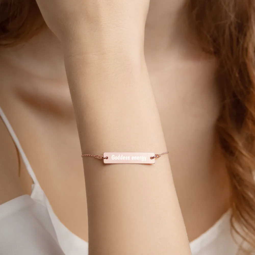 "Goddess energy" Engraved Bar Chain Bracelet (Available in different coatings)