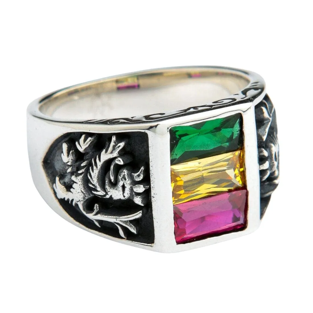 Rasta Lion of Judah Sterling Silver Ring