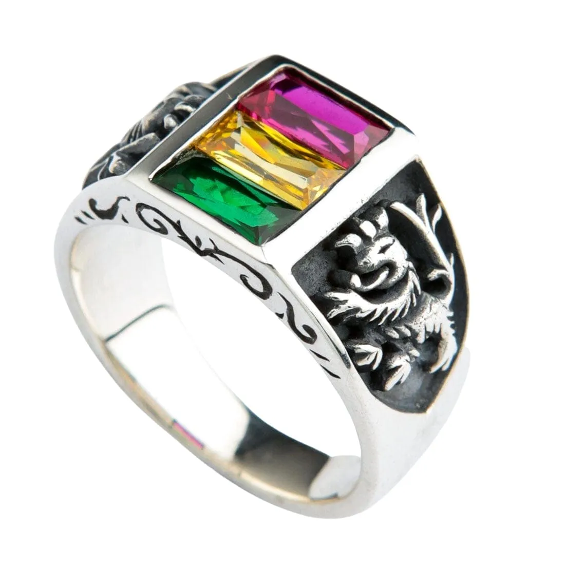 Rasta Lion of Judah Sterling Silver Ring