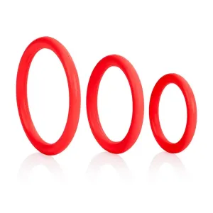 Red 3-piece Set of Stretchy Rubber Cock Love Rings for Men