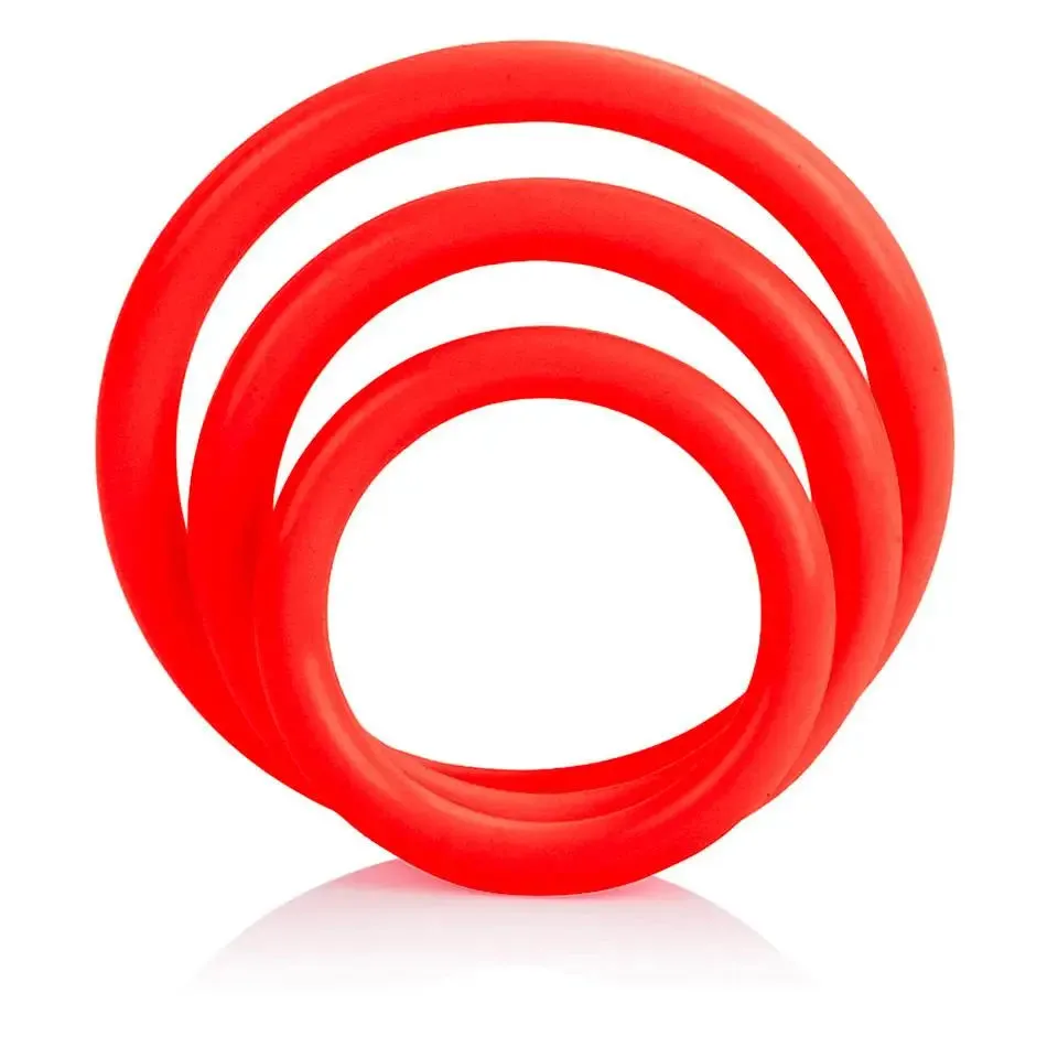 Red 3-piece Set of Stretchy Rubber Cock Love Rings for Men