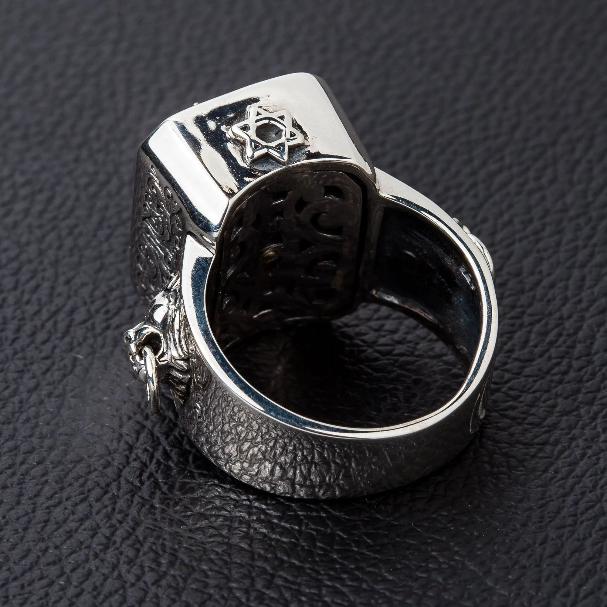 Red Stone Lion Rampant Sterling Silver Ring