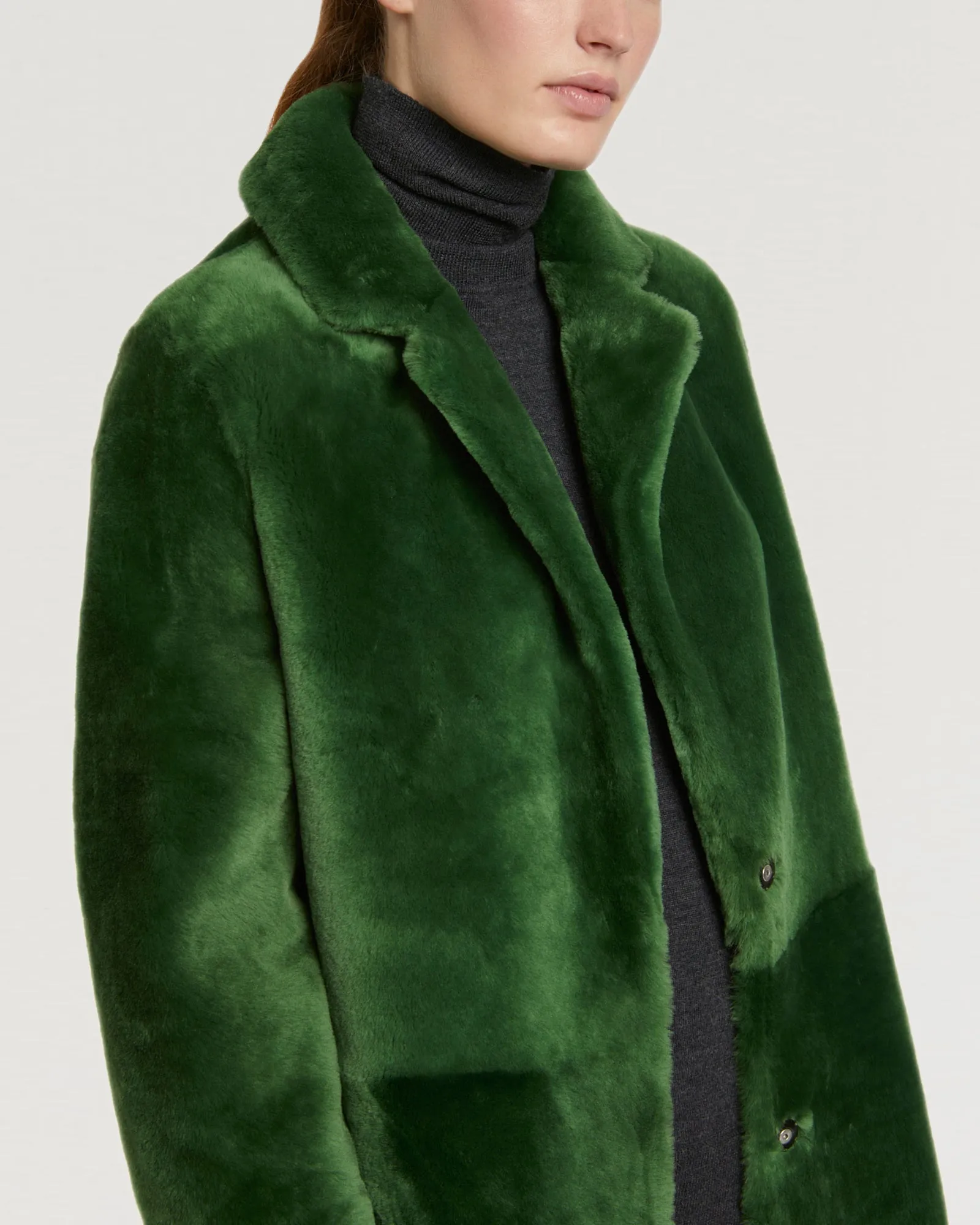 Reversible merino shearling coat