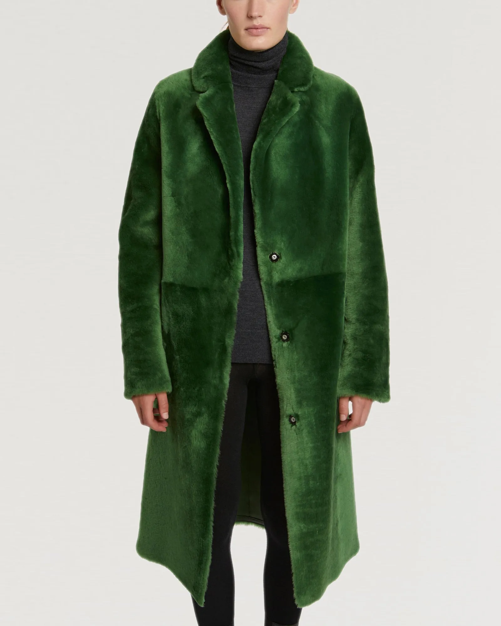 Reversible merino shearling coat