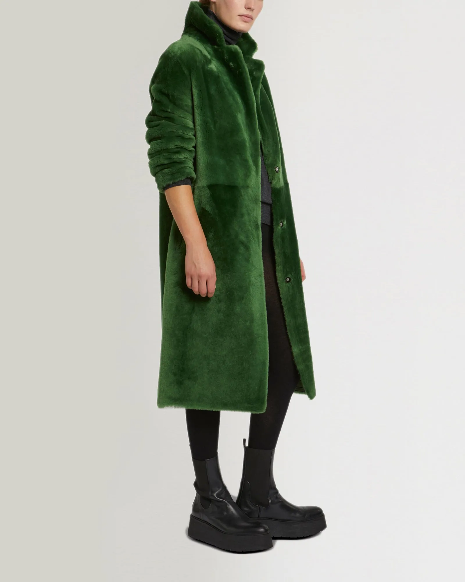 Reversible merino shearling coat