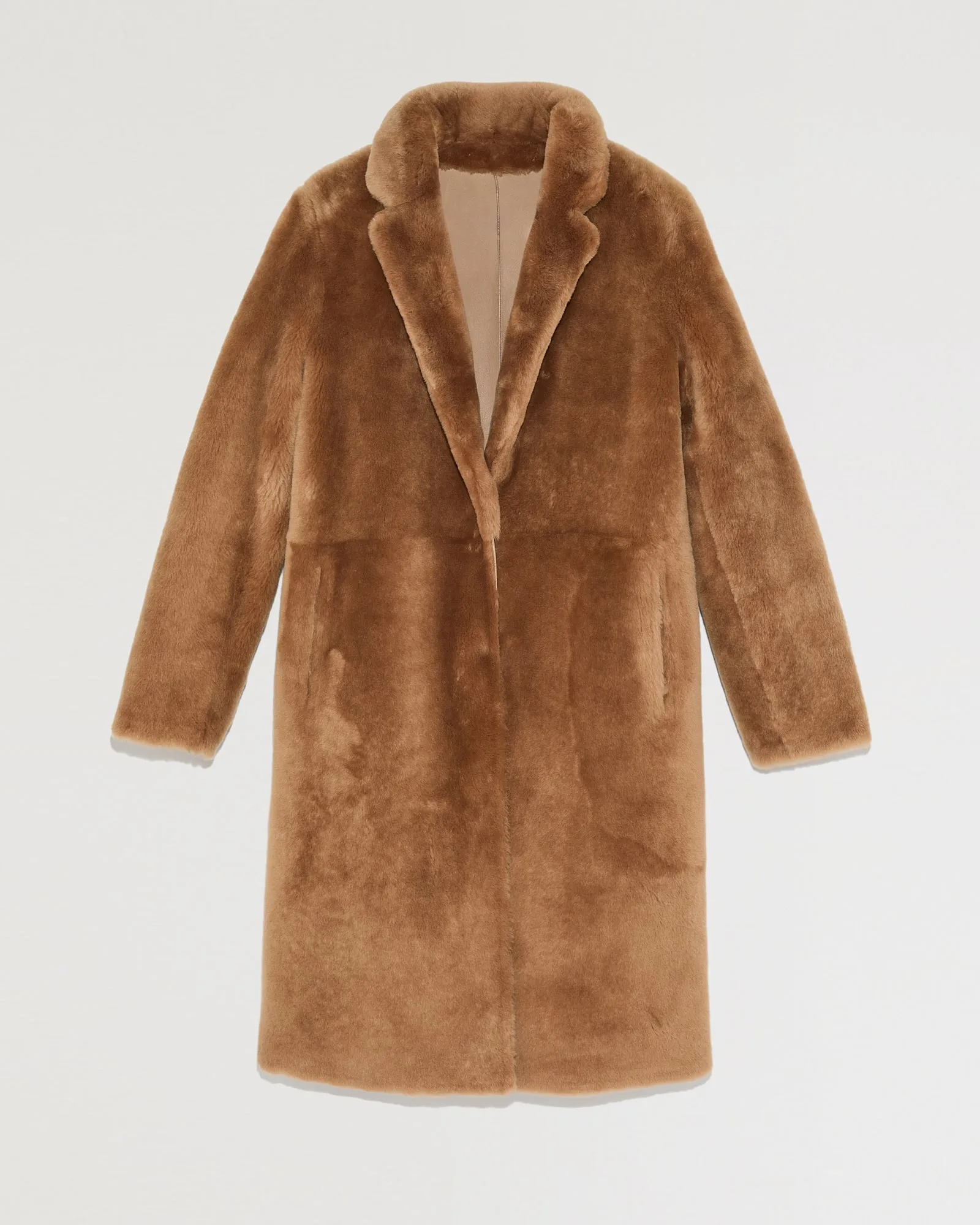 Reversible merino shearling coat