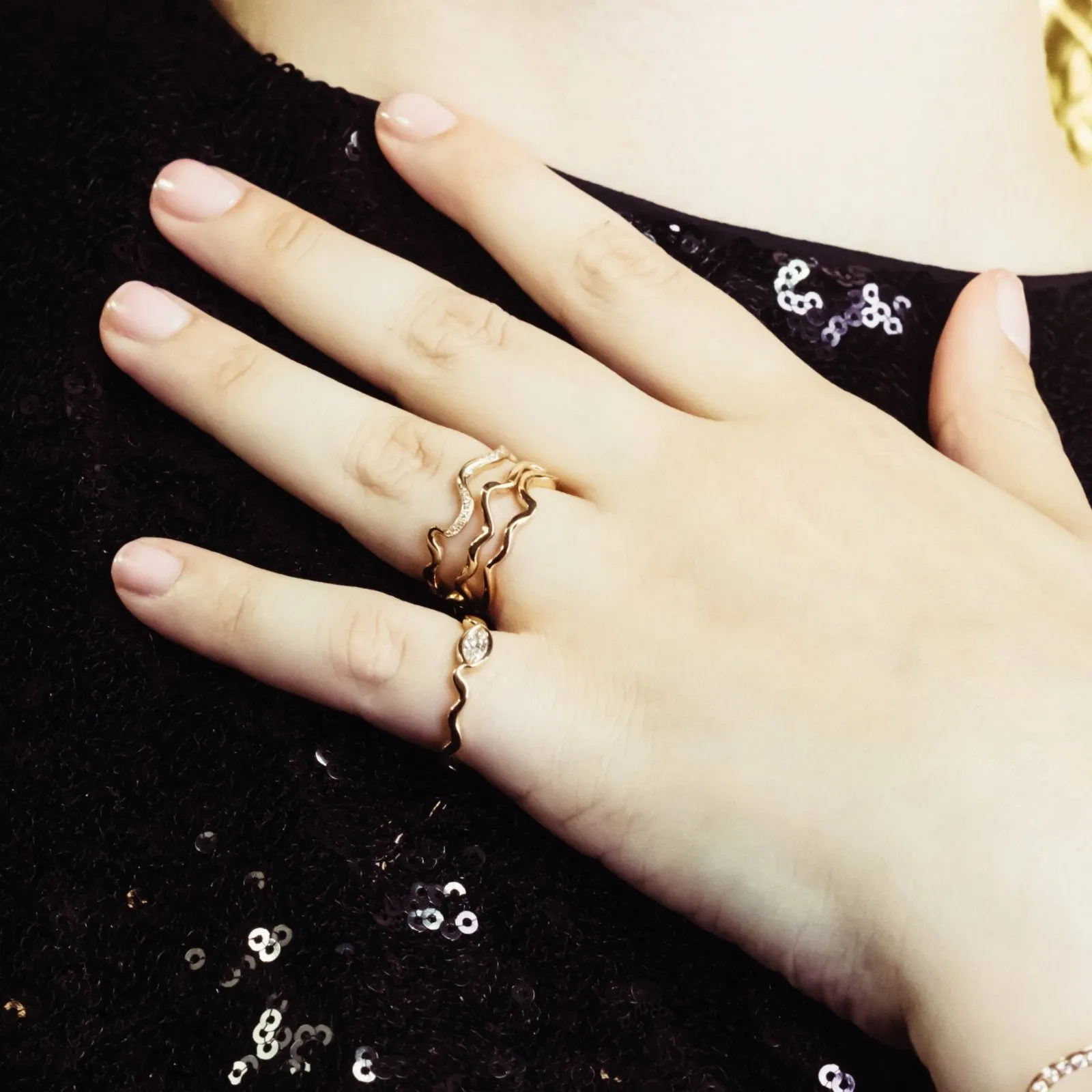 Ripple Ring with Marquise Diamond