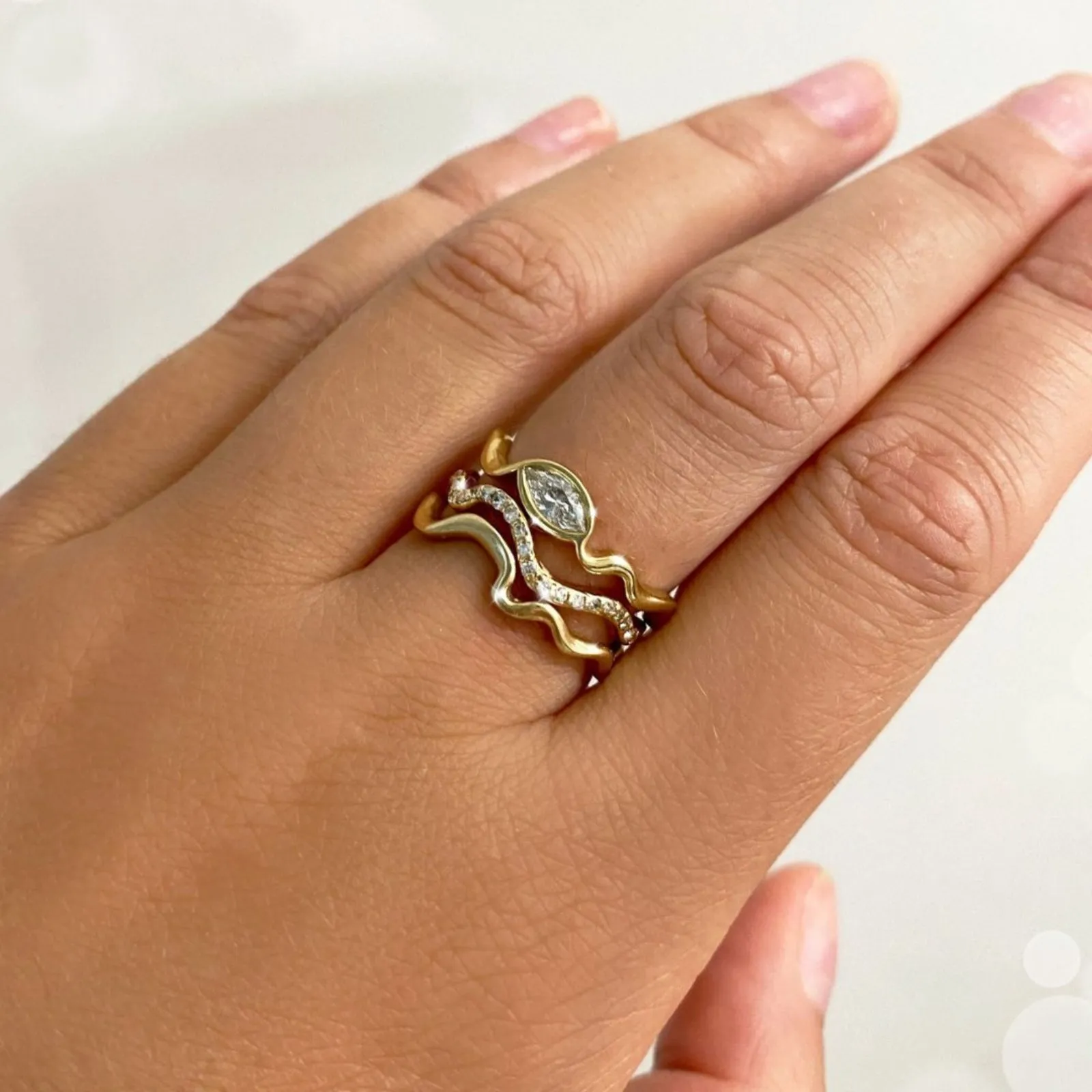 Ripple Ring with Marquise Diamond