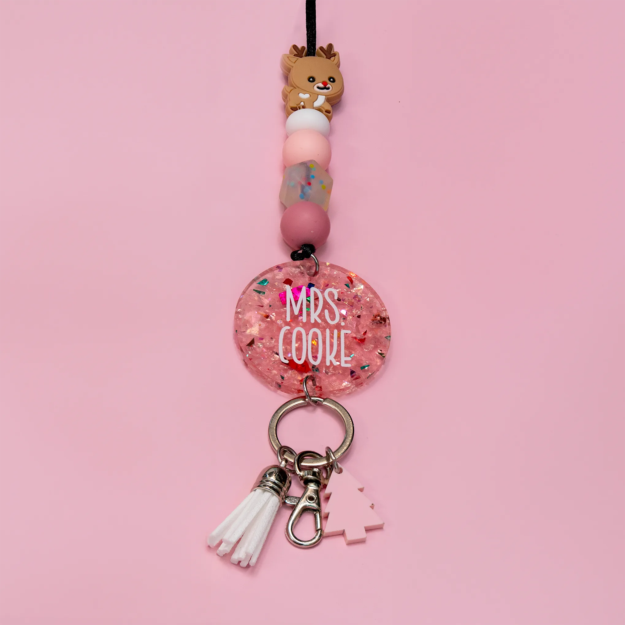 Rosy Rudolph Glitter Acrylic Lanyard