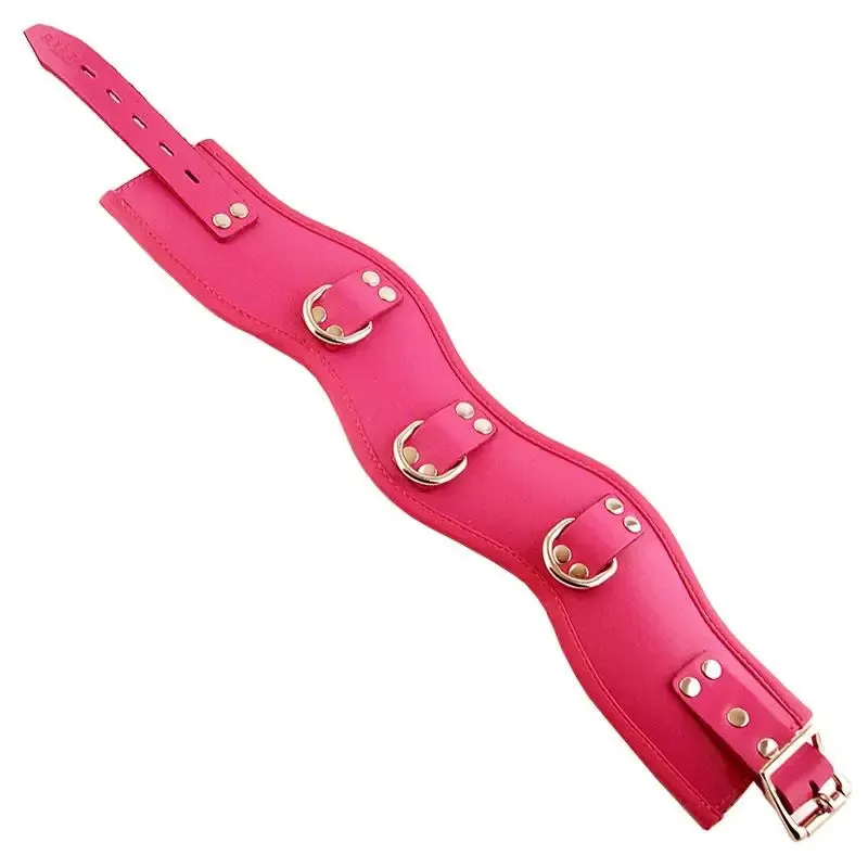 Rouge Garments Wide Pink Leather Padded Posture Collar with D-rings