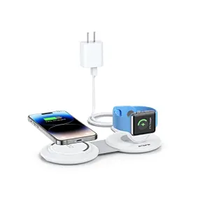 RTOPS Wireless Charger, 2 in 1 Magnetic Wireless Charging Station, Foldable Travel Charger Multiple Devices Compitable for iPhone 15/14/13/12/Pro/Max, iWatch, AirPods(Adapter Includes)