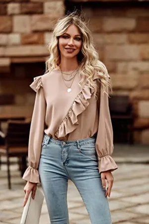 Ruffled Round Neck Long Sleeve Top (6 Colors)