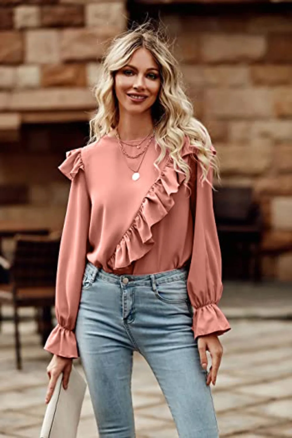 Ruffled Round Neck Long Sleeve Top (6 Colors)