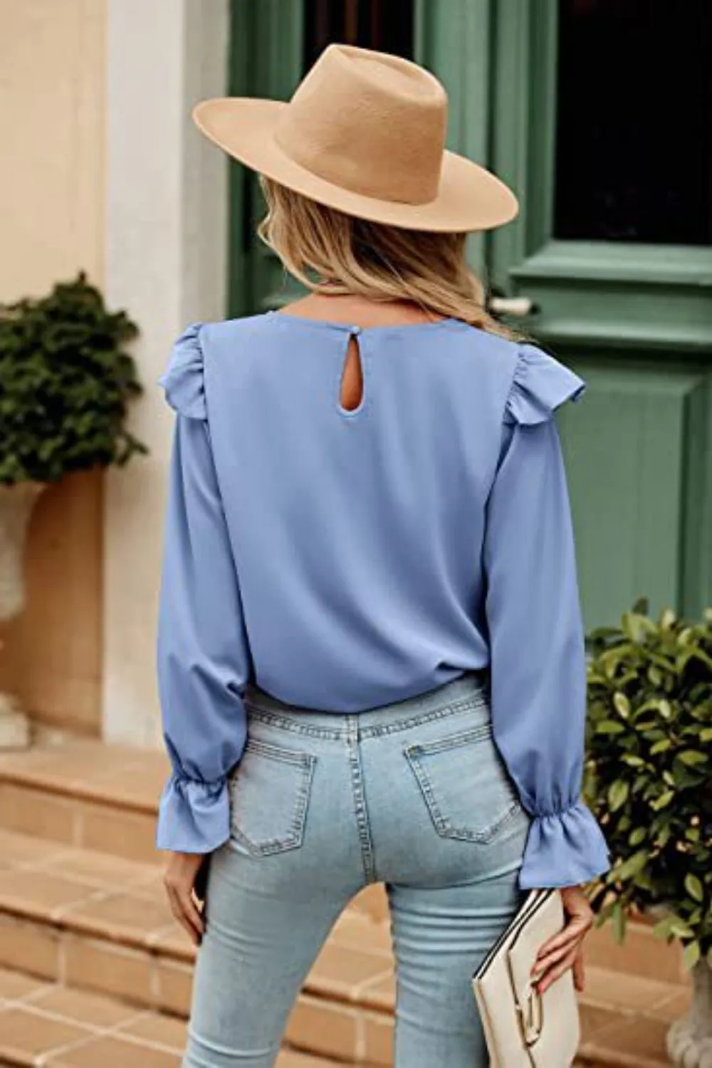 Ruffled Round Neck Long Sleeve Top (6 Colors)