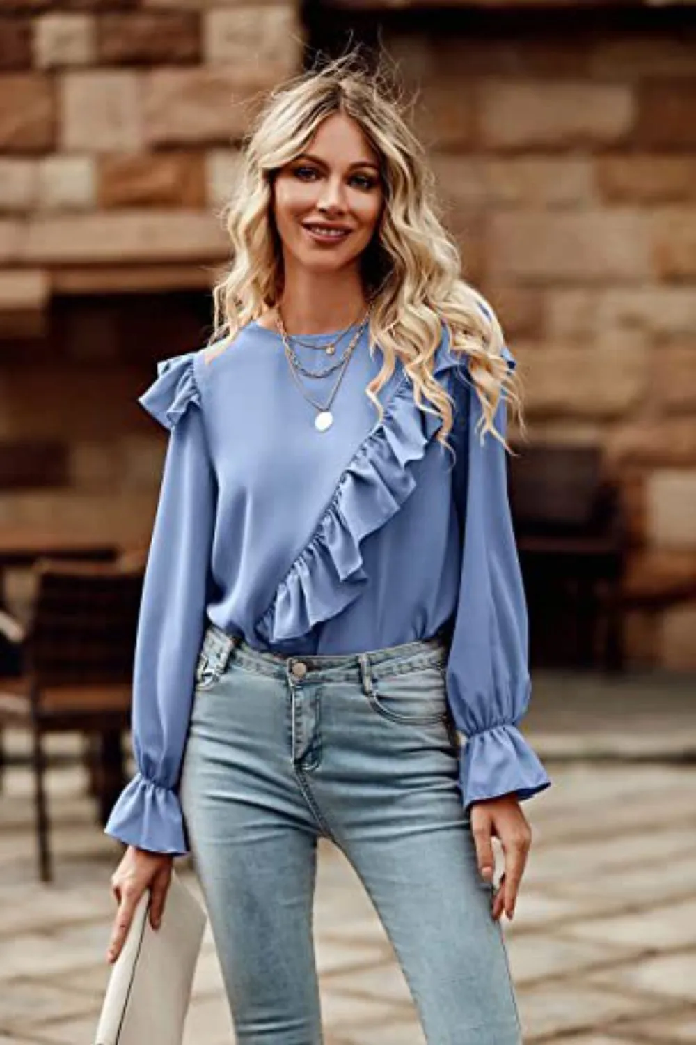 Ruffled Round Neck Long Sleeve Top (6 Colors)