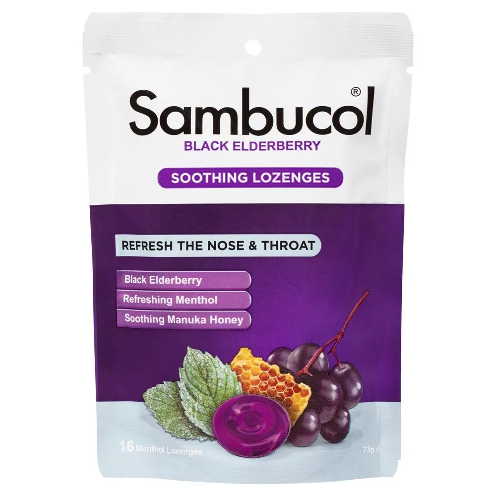 Sambucol Nose & Throat Relief Soothing Menthol Lozenges 16 Pack