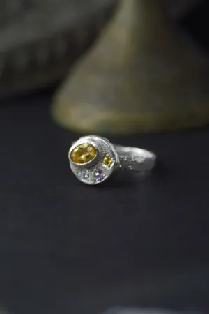 Sculpture Citrine & Sapphire Silver RIng 1218-4