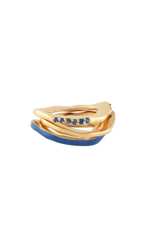 SET OF THREE WAVE RINGS WITH ENAMEL AND STONES