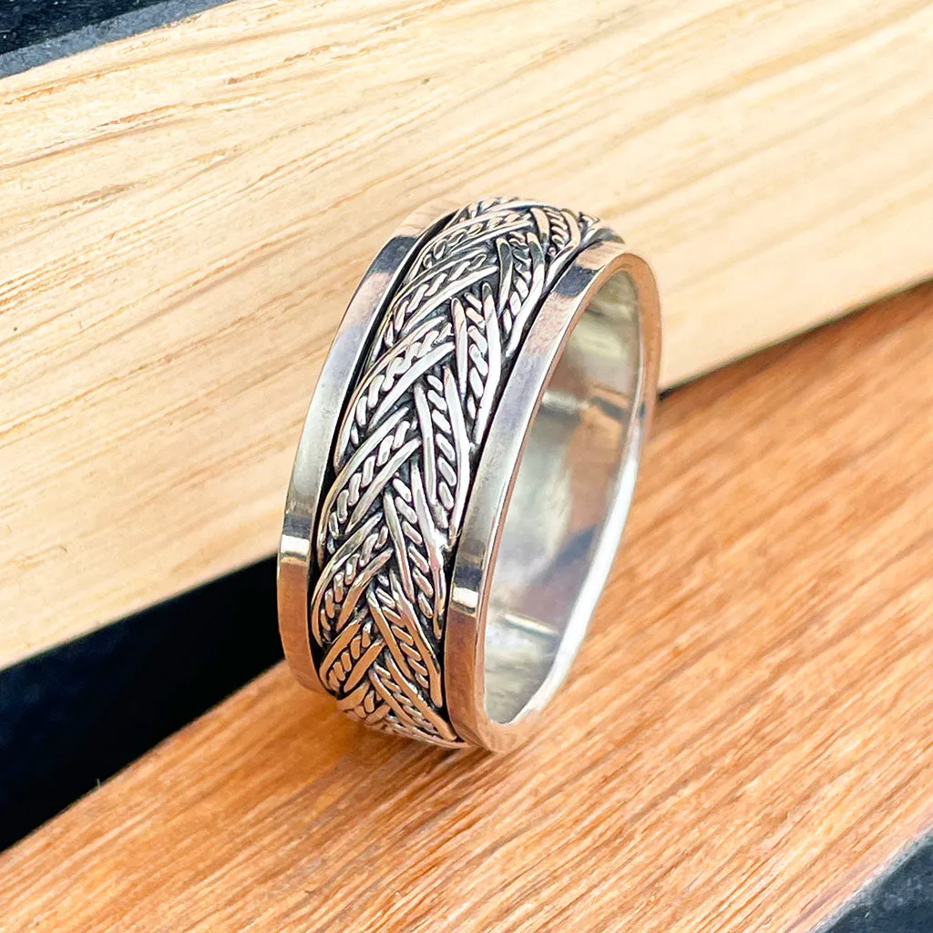 Silver Rope Rotation Band Ring