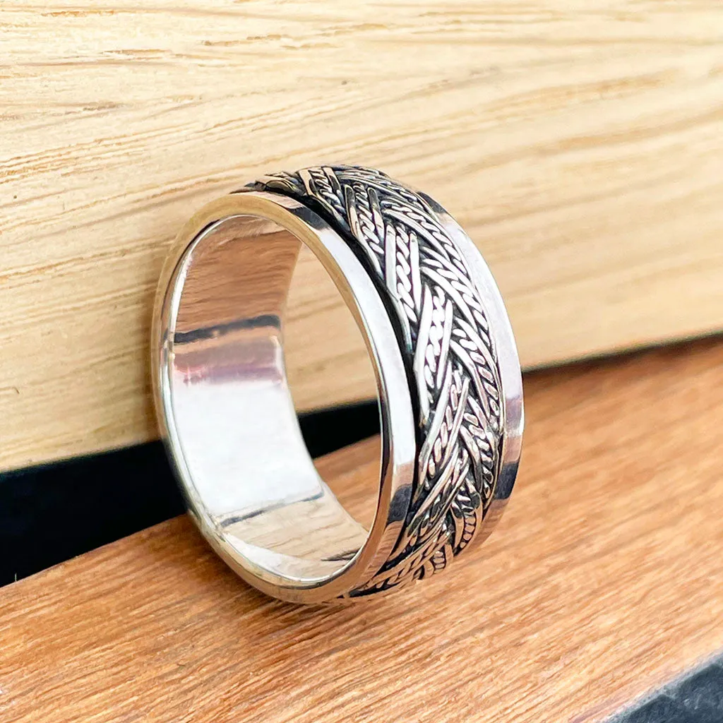 Silver Rope Rotation Band Ring
