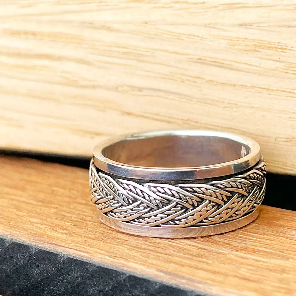Silver Rope Rotation Band Ring