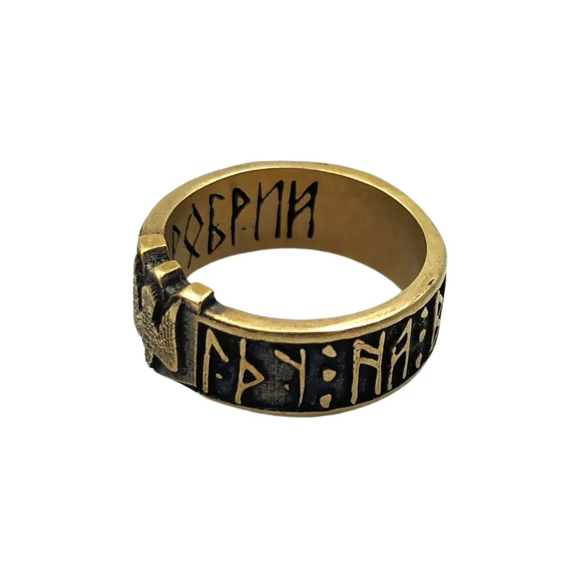 Slavic ethnic mens bronze ring “іду на Ви”
