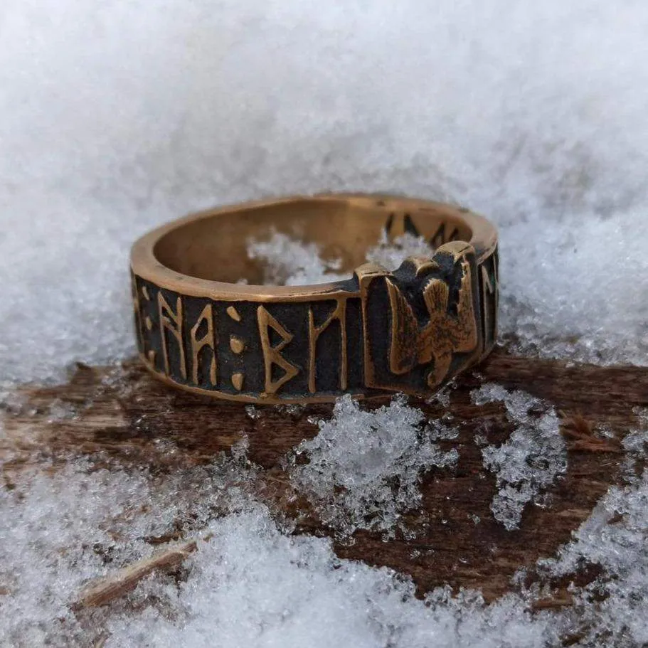 Slavic ethnic mens bronze ring “іду на Ви”