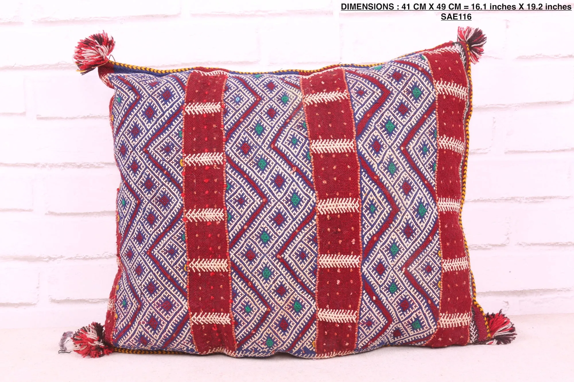 Square Moroccan Pillow 16.1 inches X 19.2 inches
