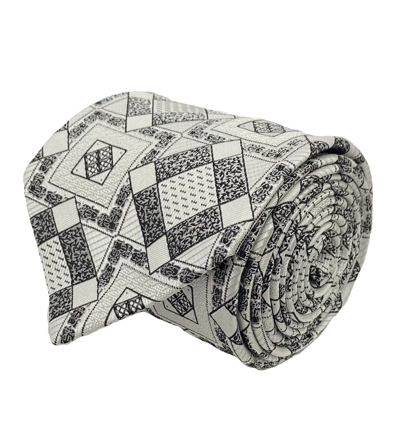 Stacy Adams Tie and Handkerchief - White and Black Antique Celtic Tile T28
