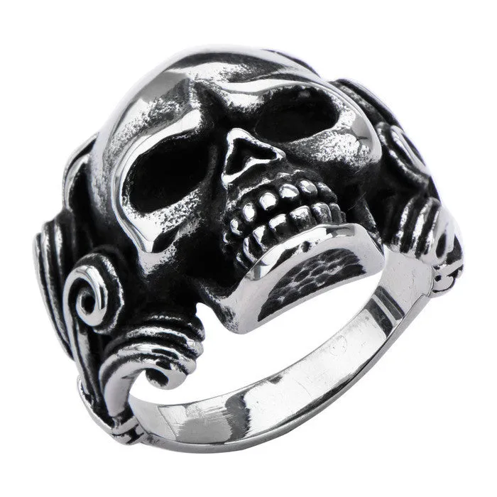 Stainless Steel Black Oxidized Skull w/ Wire Side Ring