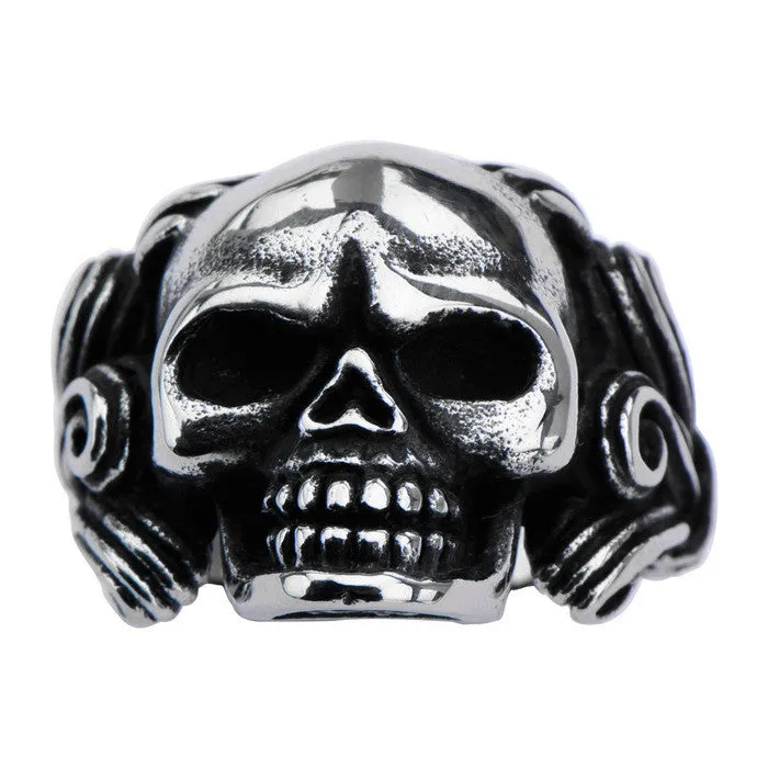 Stainless Steel Black Oxidized Skull w/ Wire Side Ring