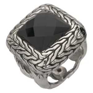 Stainless Steel Diamond Cut Black Crystal Ring