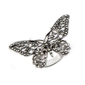 Stainless Steel Oxidized Butterfly Ring