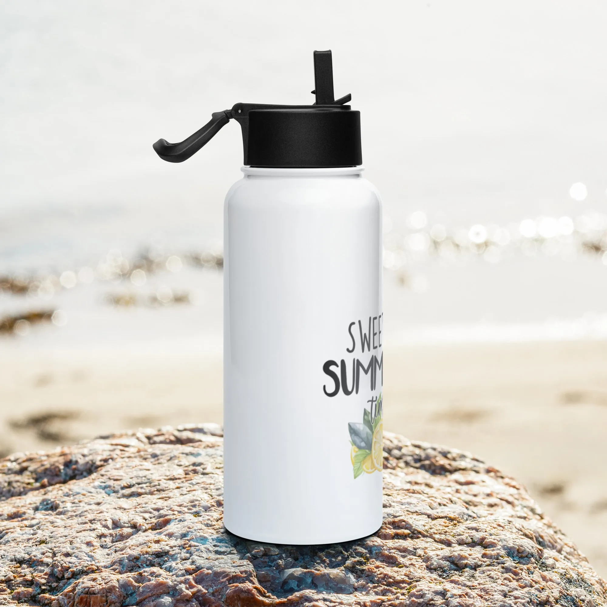 Stainless steel water bottle with a straw lid, (Choose your design)