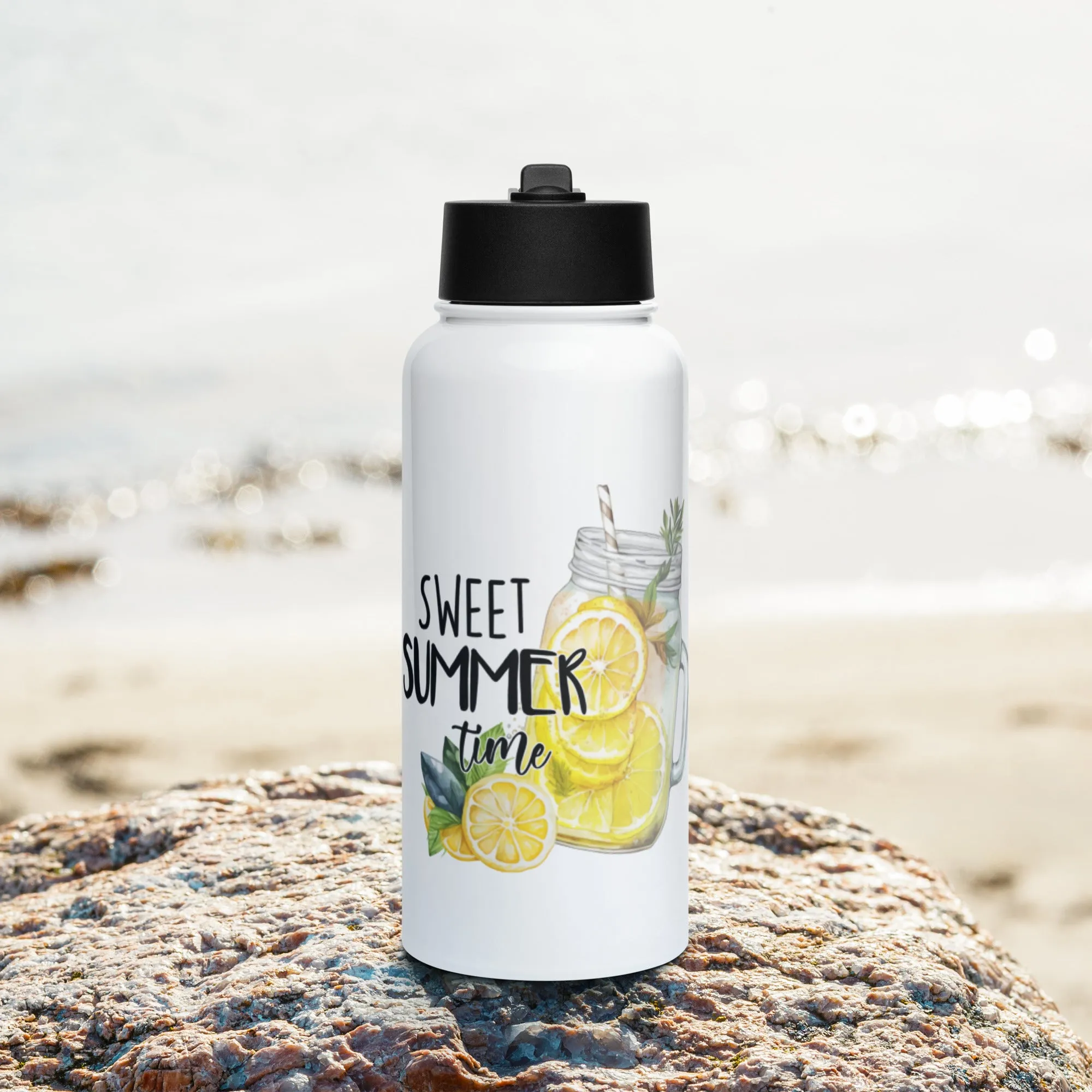 Stainless steel water bottle with a straw lid, (Choose your design)