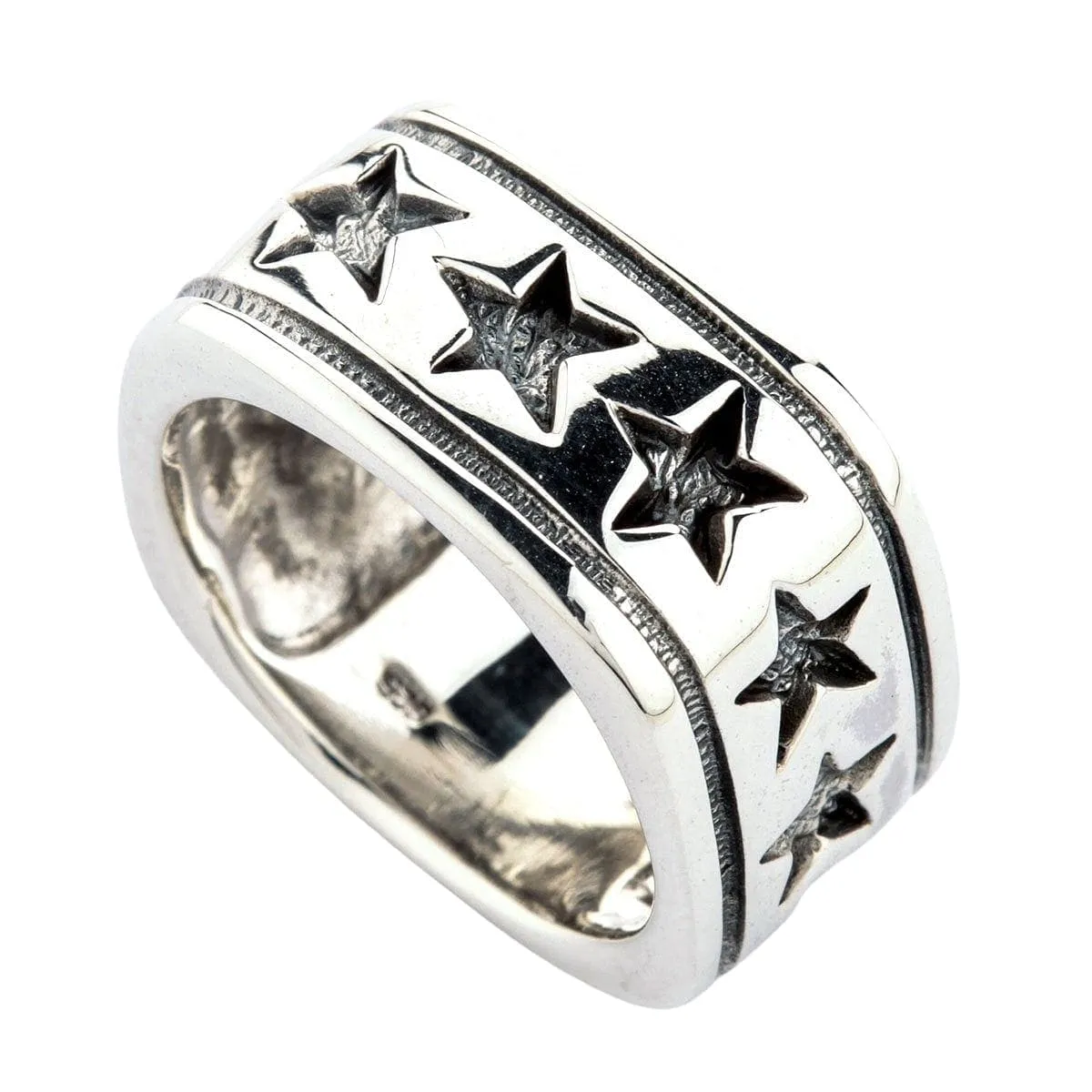 Star Sterling Silver Men's Band Ring